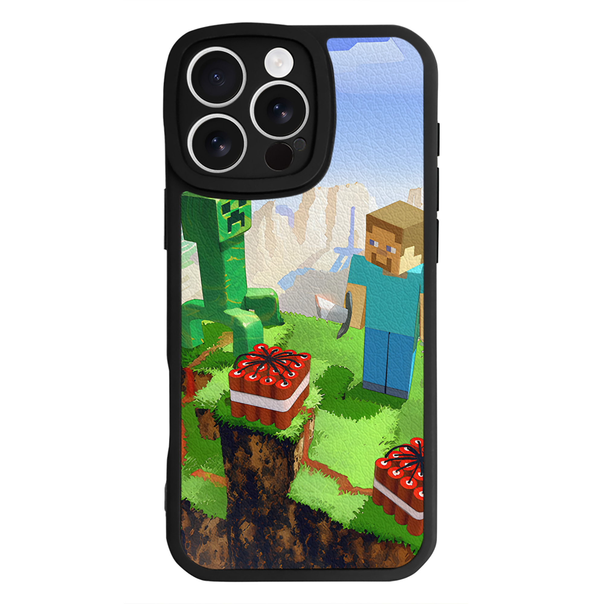（画像用） マインクラフト ブロックの世界 Minecraft MC Block world 【iPhone 16シリーズ対応】シリコンスマホケース（レザー調） 材質：シリコン